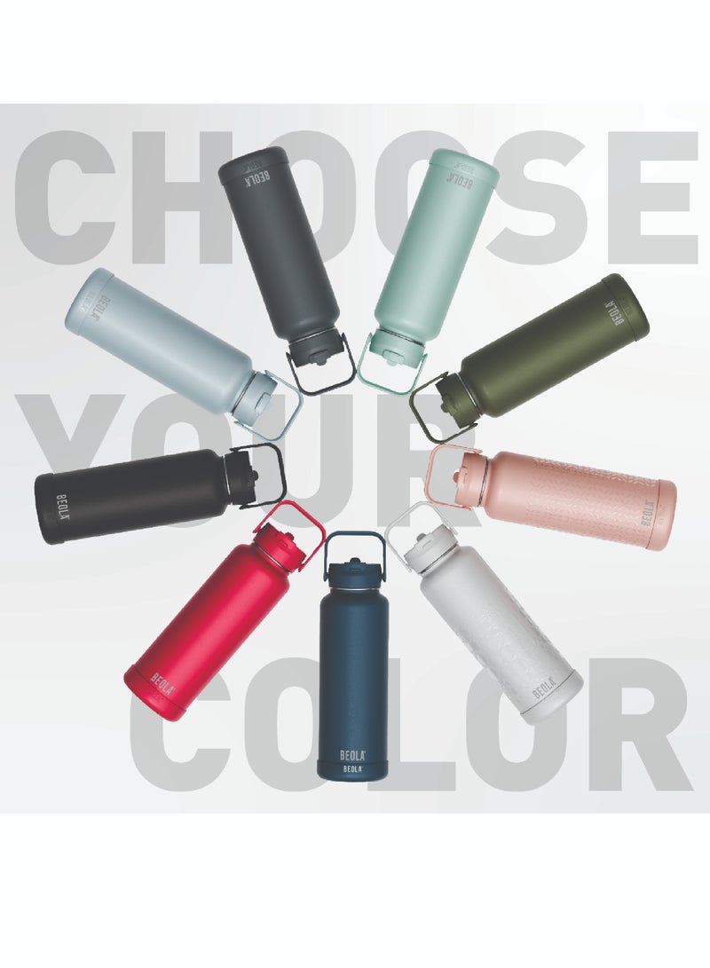 1200ml Vacuum Insulated Water Bottle, Double Wall Stainless Steel Thermos Bottle with wide mouth, 2 lids included, Hot Cold Water Flask, Large Sports Bottle with straw lid, 40oz (Mountain Black)
