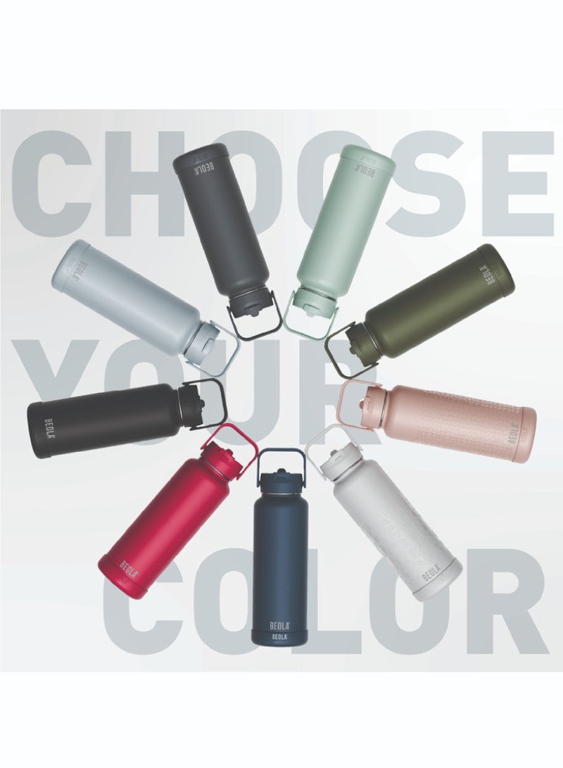 1200ml Vacuum Insulated Water Bottle, Double Wall Stainless Steel Thermos Bottle with wide mouth, 2 lids included, Hot Cold Water Flask, Large Sports Bottle with straw lid, 40oz (Ice Blue)
