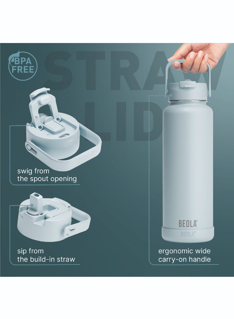 1200ml Vacuum Insulated Water Bottle, Double Wall Stainless Steel Thermos Bottle with wide mouth, 2 lids included, Hot Cold Water Flask, Large Sports Bottle with straw lid, 40oz (Ice Blue)