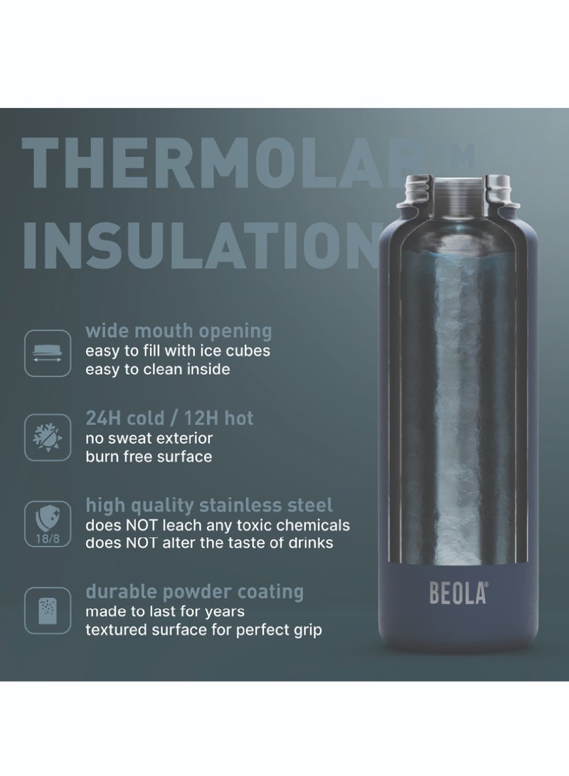 1200ml Vacuum Insulated Water Bottle, Double Wall Stainless Steel Thermos Bottle with wide mouth, 2 lids included, Hot Cold Water Flask, Large Sports Bottle with straw lid, 40oz (Ice Blue)