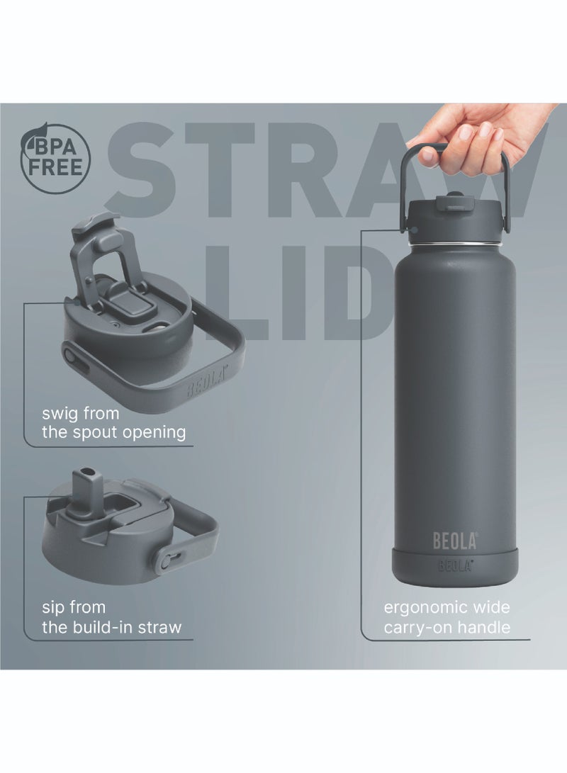 1200ml Water Bottle 18/8 Stainless Steel 304 Double Wall Insulated Thermos Bottle, with wide mouth, 2 lids included, Hot Cold Liquids Sports Bottle bella, 40oz (Lava Gray)