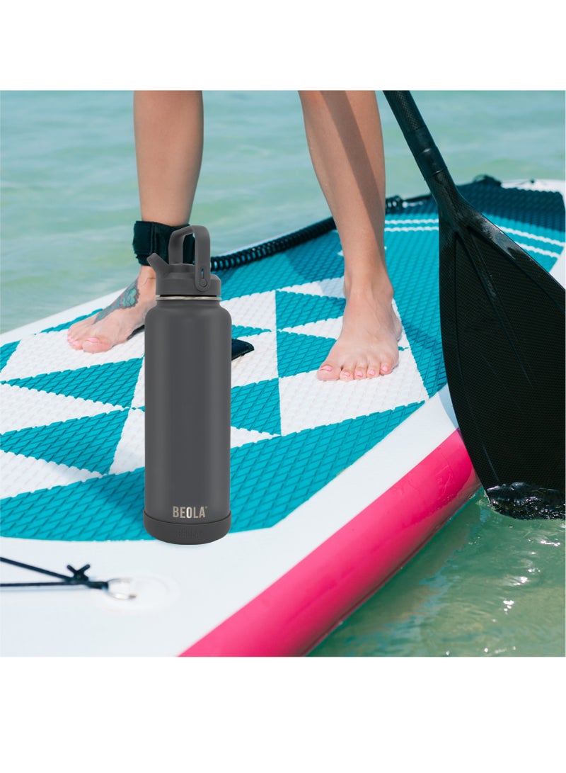 1200ml Water Bottle 18/8 Stainless Steel 304 Double Wall Insulated Thermos Bottle, with wide mouth, 2 lids included, Hot Cold Liquids Sports Bottle bella, 40oz (Lava Gray)