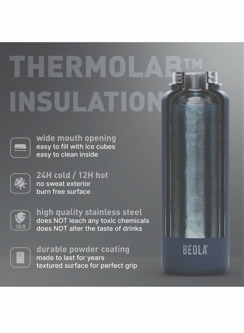 1200ml Water Bottle 18/8 Stainless Steel 304 Double Wall Insulated Thermos Bottle, with wide mouth, 2 lids included, Hot Cold Liquids Sports Bottle bella, 40oz (Lava Gray)