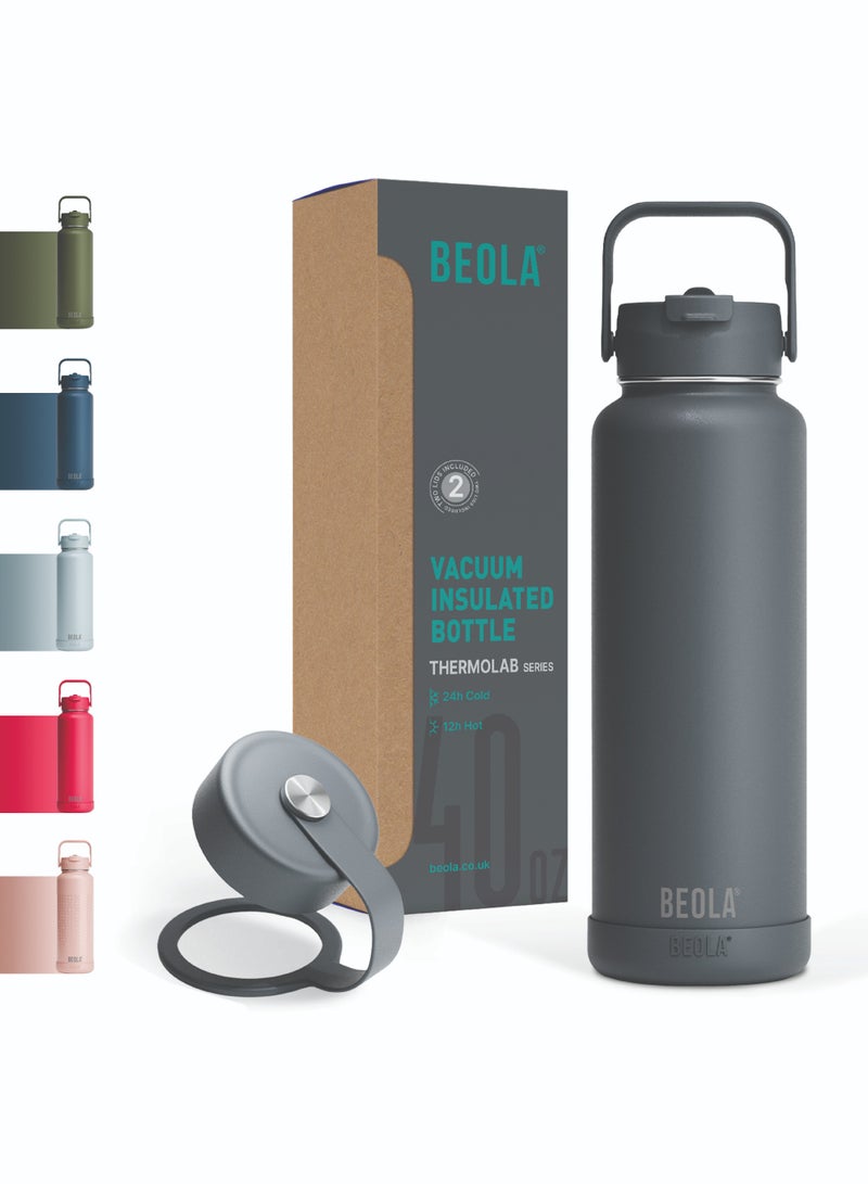 1200ml Water Bottle 18/8 Stainless Steel 304 Double Wall Insulated Thermos Bottle, with wide mouth, 2 lids included, Hot Cold Liquids Sports Bottle bella, 40oz (Lava Gray)