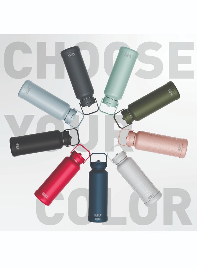 1200ml Water Bottle 18/8 Stainless Steel 304 Double Wall Insulated Thermos Bottle, with wide mouth, 2 lids included, Hot Cold Liquids Sports Bottle bella, 40oz (Lava Gray)