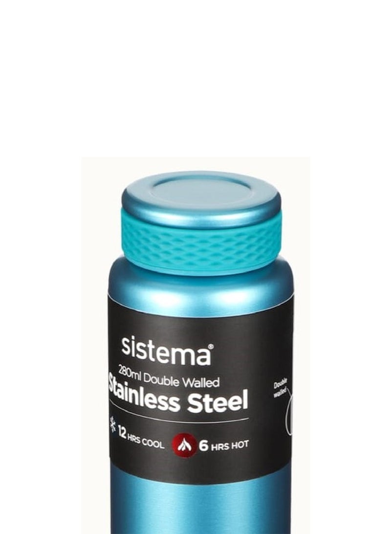 Sistema 280ML Chic Stainless-Steel Bottle, designed with double walled insulation and 100% Leak Proof to keep drinks Hot & Cool, BPA Free. Teal.