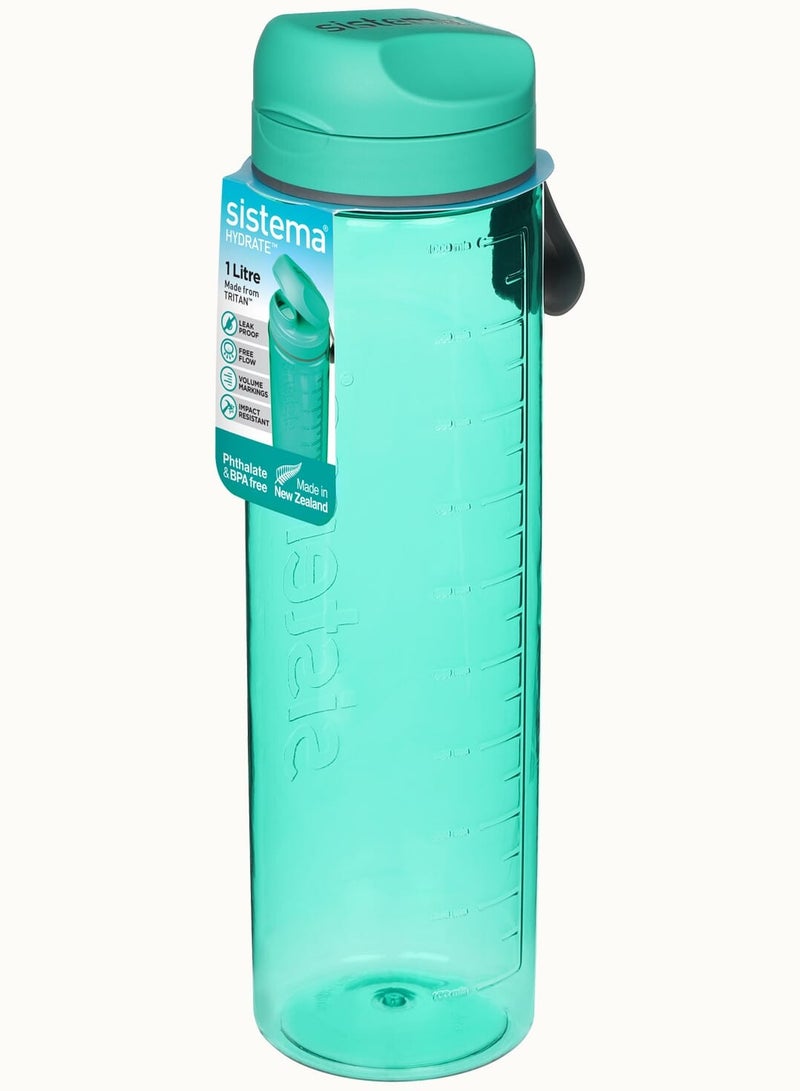 Sistema 1 Liter Tritan Bottle, sleek design made of high-quality plastic has easy opener with wide mouth sipper, leak proof & impact resistant, BPA Free. Green