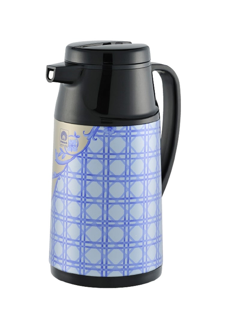 Vacuum Flask Tea Coffee Glass Liner Thermos Japan with Button 138 Blue 1.0Ltr