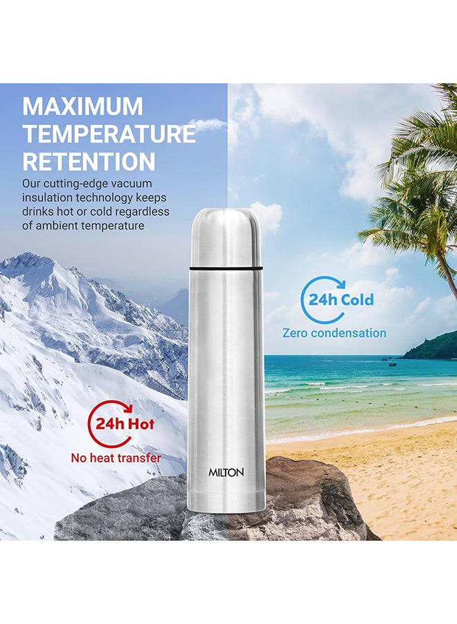 Thermosteel Flip Lid Flask 1000ml, Double Walled Vacuum Insulated Thermos 24 Hours Hot and Cold Water Bottle with Cover, Stainless Steel, BPA Free,Leak Proof Silver 1Liters