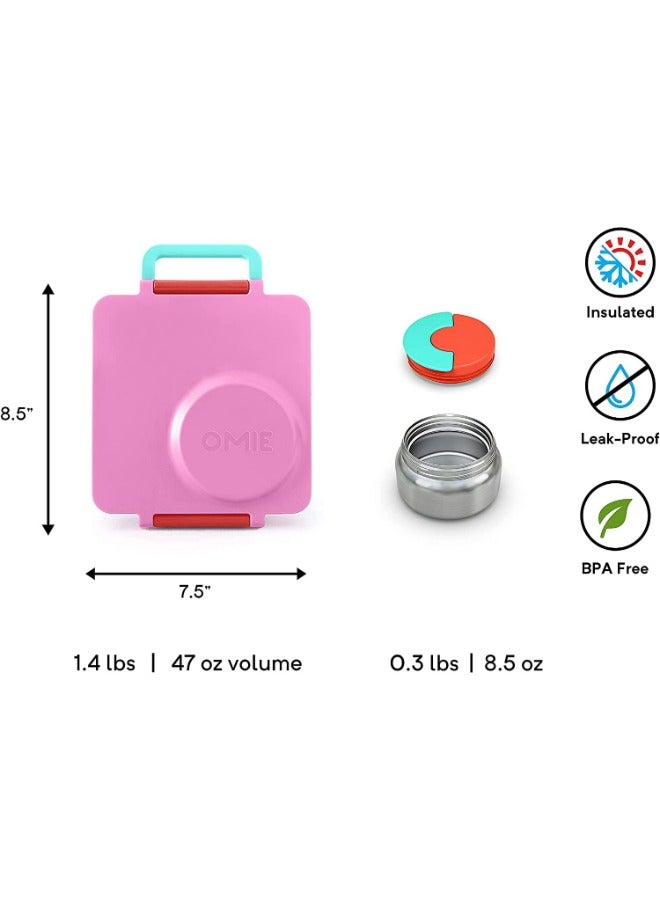 Omie Box Kids Bento Box with Insulated Thermos-Pink Berry