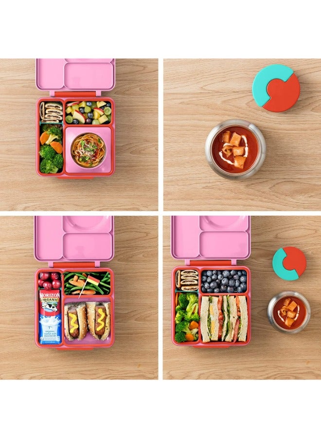 Omie Box Kids Bento Box with Insulated Thermos-Pink Berry