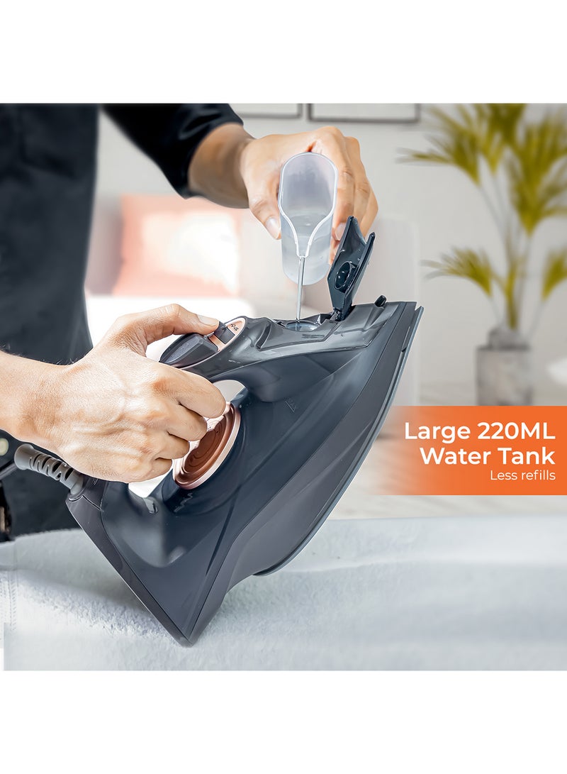 Dry and Wet Steam Iron with Self-clean function, Adjustable Temperature Control, Ceramic Soleplate, Dry/ Steam/ Burst of Steam/ Vertical Steam Function 220 ml 2400 W GSI7703N Black