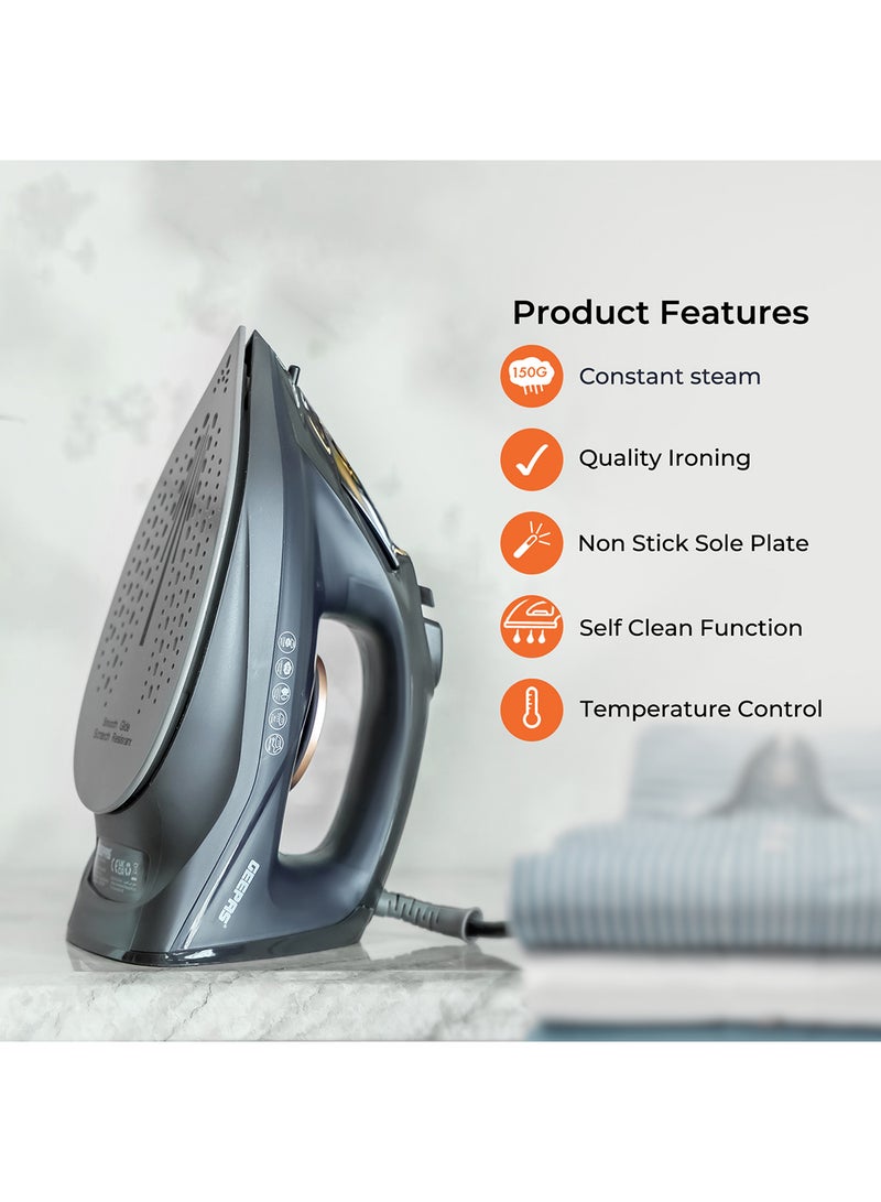 Dry and Wet Steam Iron with Self-clean function, Adjustable Temperature Control, Ceramic Soleplate, Dry/ Steam/ Burst of Steam/ Vertical Steam Function 220 ml 2400 W GSI7703N Black