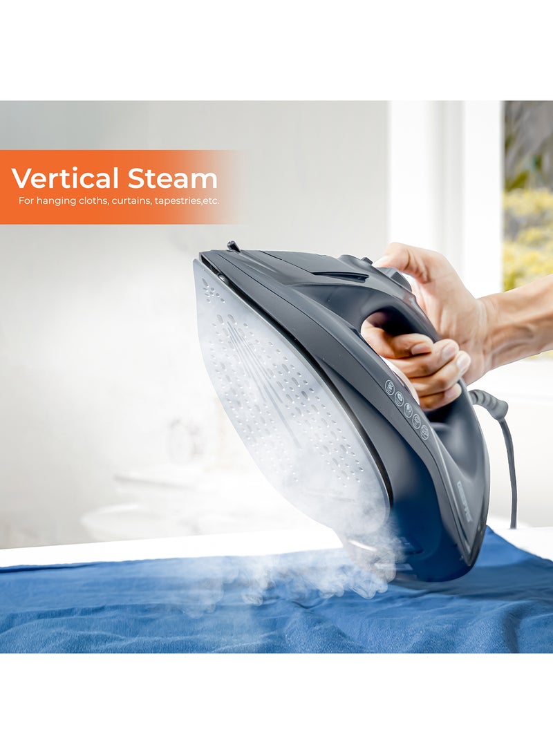 Dry and Wet Steam Iron with Self-clean function, Adjustable Temperature Control, Ceramic Soleplate, Dry/ Steam/ Burst of Steam/ Vertical Steam Function 220 ml 2400 W GSI7703N Black