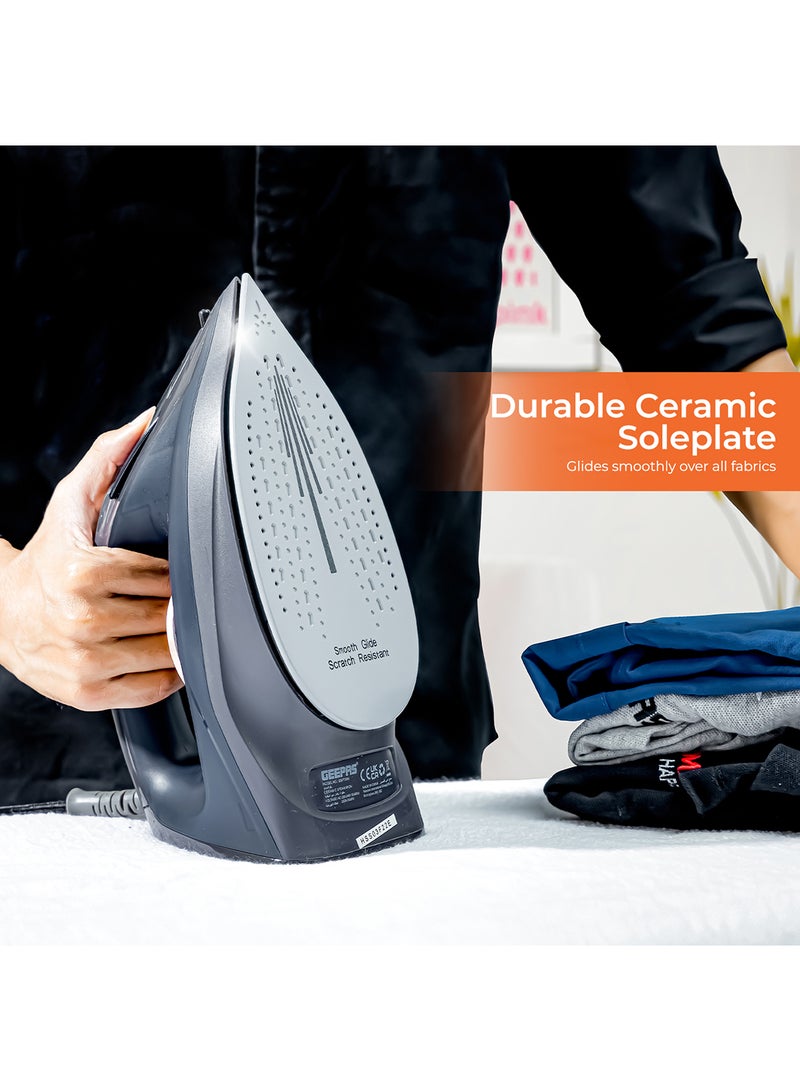 Dry and Wet Steam Iron with Self-clean function, Adjustable Temperature Control, Ceramic Soleplate, Dry/ Steam/ Burst of Steam/ Vertical Steam Function 220 ml 2400 W GSI7703N Black