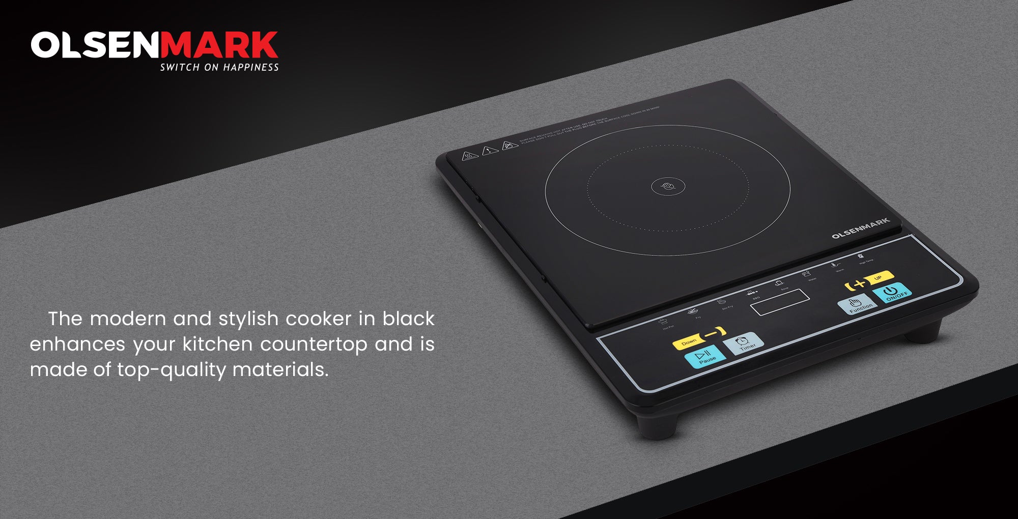 Digital Control Electric Infrared Cooker, Single Cooking Hob, Burner With Adjustable Temperature, Energy Saving/ Touch Control, 20 Settings, Stainless Steel Body and Tempered Glass Panel, 2 Years Warranty 2200 W OMIC2092M Black/Red