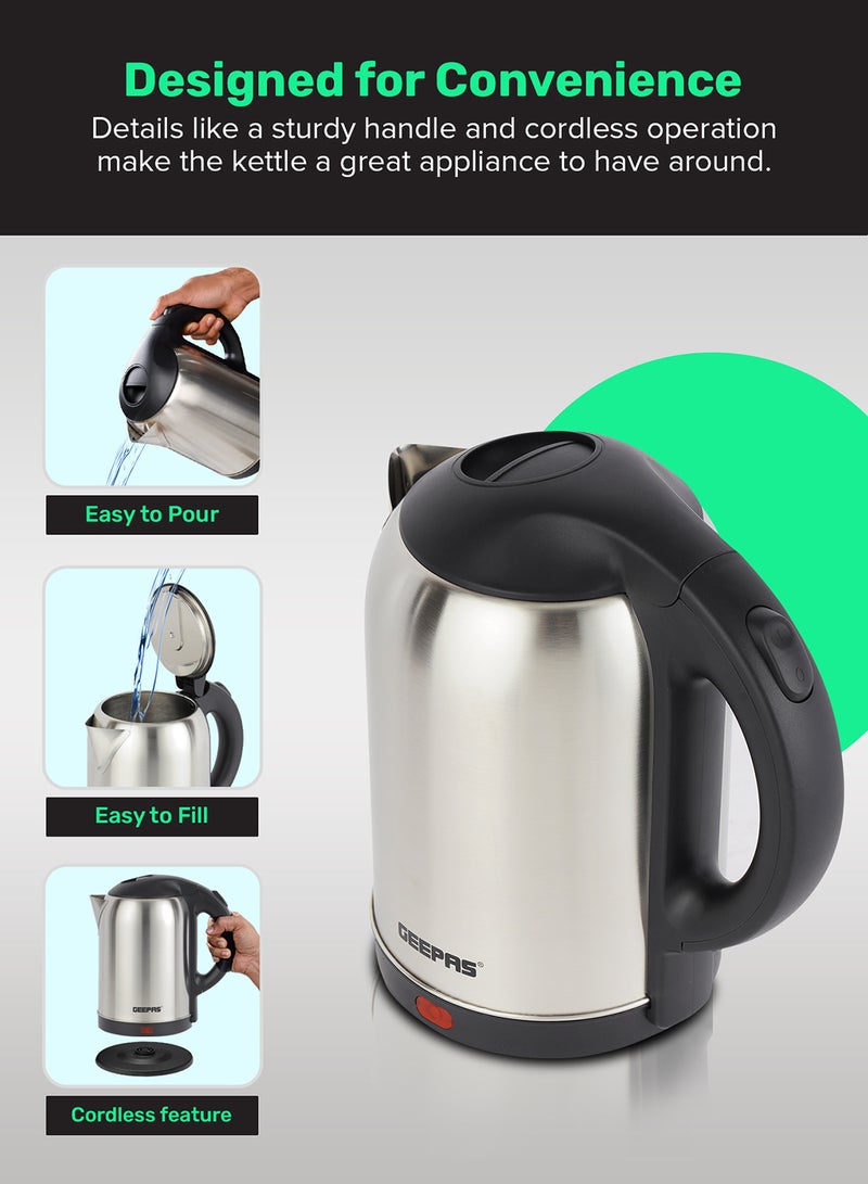 Stainless Steel Electric Kettle With Auto Shutt off and Boil Dry Protection 2 L 1800 W GK5466B Silver/Black