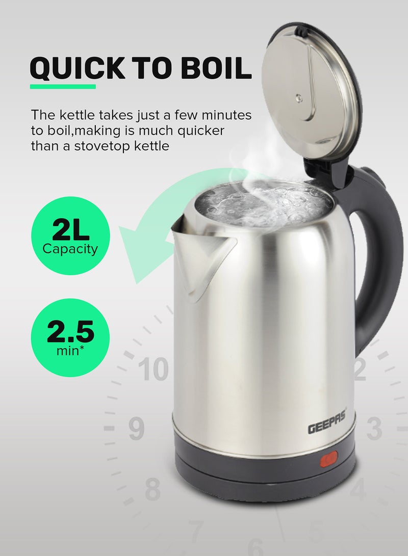 Stainless Steel Electric Kettle With Auto Shutt off and Boil Dry Protection 2 L 1800 W GK5466B Silver/Black