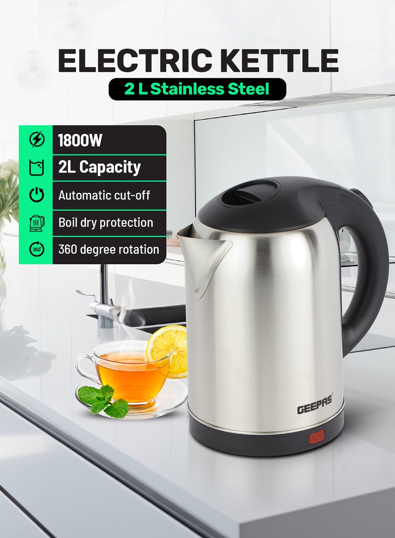 Stainless Steel Electric Kettle With Auto Shutt off and Boil Dry Protection 2 L 1800 W GK5466B Silver/Black