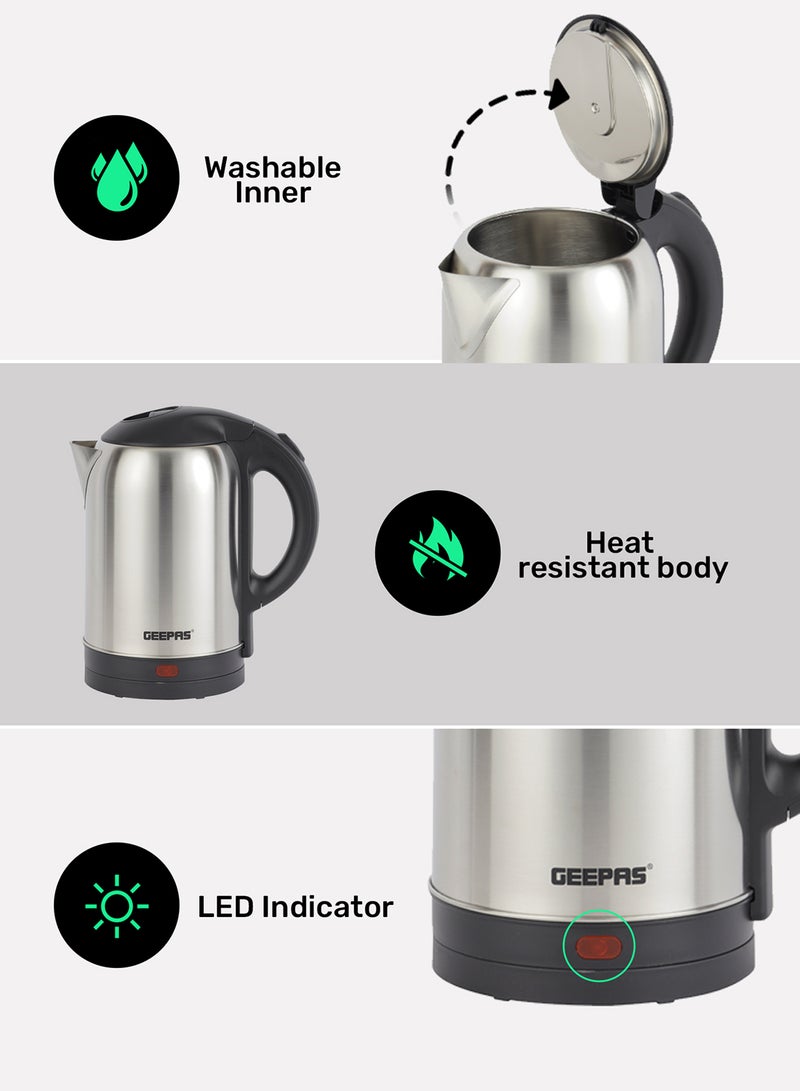 Stainless Steel Electric Kettle With Auto Shutt off and Boil Dry Protection 2 L 1800 W GK5466B Silver/Black