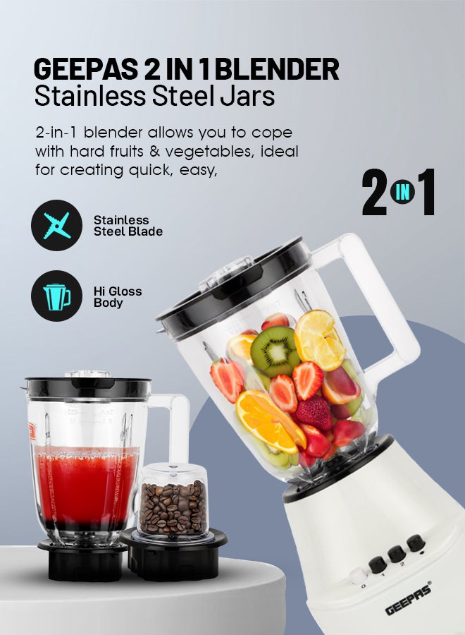 2 in 1 Blender - Stainless Steel Blades, 2 Speed Control with Pulse | Over Heat Protection, Powerful Copper Motor| Ice Crusher, Chopper, Coffee Grinder & More 1.5 L 400 W GSB5409N White, Black