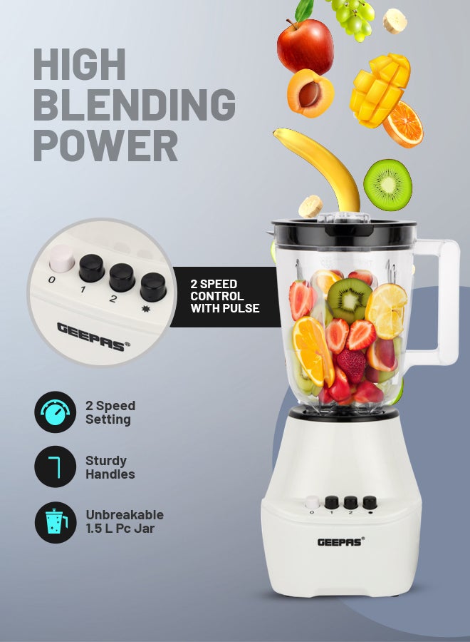 2 in 1 Blender - Stainless Steel Blades, 2 Speed Control with Pulse | Over Heat Protection, Powerful Copper Motor| Ice Crusher, Chopper, Coffee Grinder & More 1.5 L 400 W GSB5409N White, Black