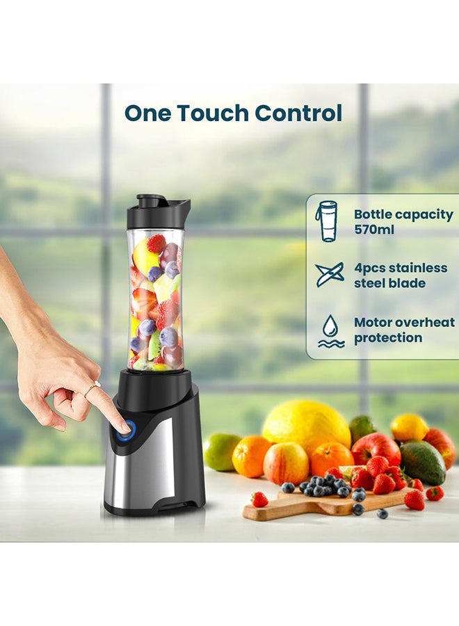 Portable Sports Blender – One-Touch Button Smoothie Maker with 570ML BPA-Free Sports Bottle with Travel Lid | Stainless Steel Housing with LED Power Light 570 ml 500 W SB-184 Black/Silver/Clear 570 ml 500 W SB-184 Black/Silver/Clear