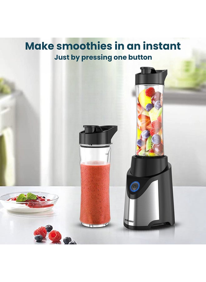 Portable Sports Blender – One-Touch Button Smoothie Maker with 570ML BPA-Free Sports Bottle with Travel Lid | Stainless Steel Housing with LED Power Light 570 ml 500 W SB-184 Black/Silver/Clear 570 ml 500 W SB-184 Black/Silver/Clear