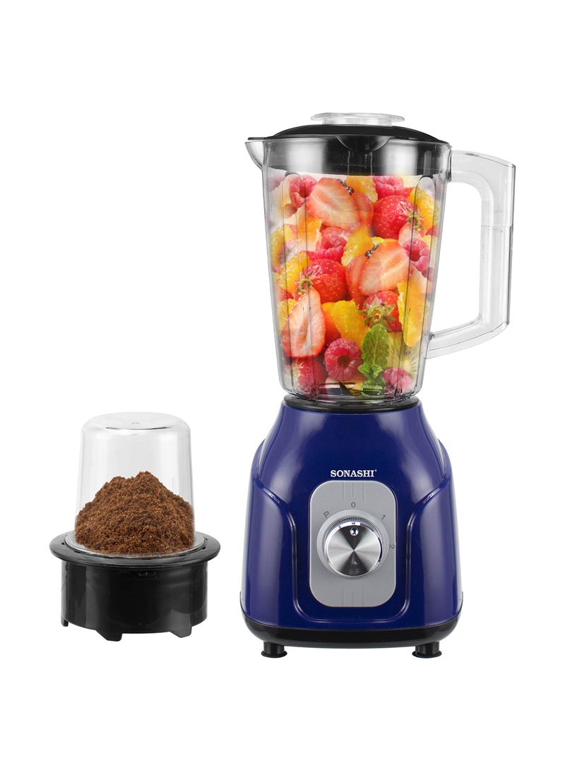 2 in 1 Blender – Powerful Motor with 2 Speed Setting and Pulse | Transparent and Unbreakable Jars with Stainless Steel Blade | Perfect for making Smoothies, Milkshakes, Grinding Beans, Coconut, etc 1.5 L 500 W SB-161N Blue