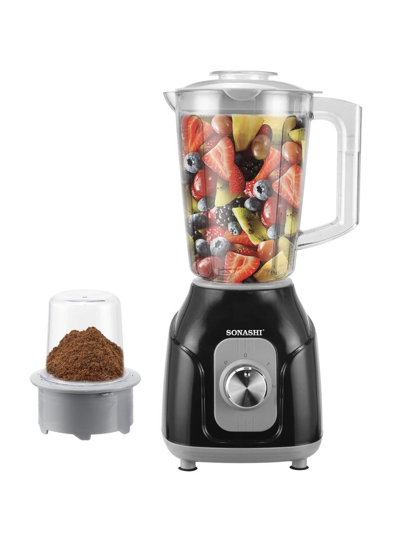 2 in 1 Blender – Powerful Motor with 2 Speed Setting and Pulse | Transparent and Unbreakable Jars with Stainless Steel Blade | Perfect for making Smoothies, Milkshakes, Grinding Beans, Coconut, etc 1.5 L 500 W SB-161N Black