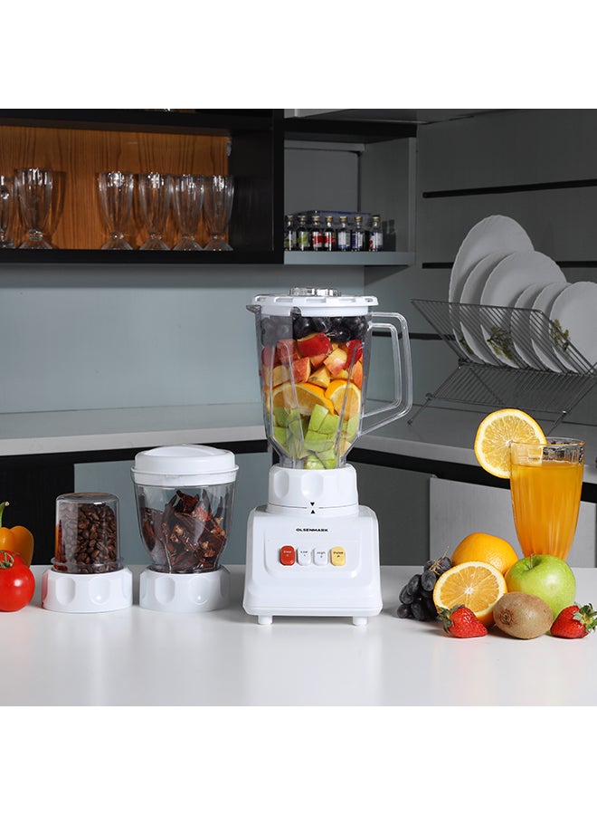 Multi Functional 3 In 1 Blender, With 1.5 Litre Jar Capacity, Stainless Steel Blade & Housing, Overheat Protection, Multi Functional Design For Blending, Grinding & Mincing, 2 Speed Function 1.5 L 600 W OMSB2054 White