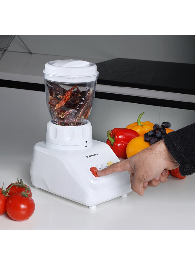 Multi Functional 3 In 1 Blender, With 1.5 Litre Jar Capacity, Stainless Steel Blade & Housing, Overheat Protection, Multi Functional Design For Blending, Grinding & Mincing, 2 Speed Function 1.5 L 600 W OMSB2054 White