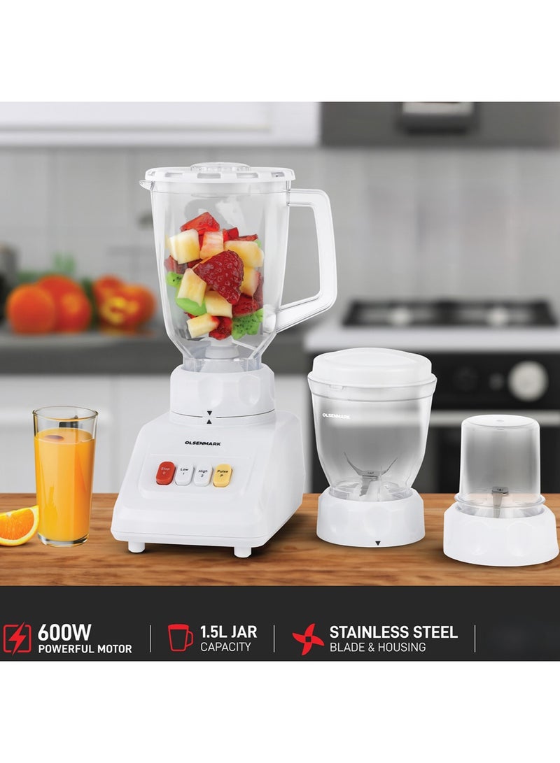 3 in 1 Multi-Functional Blender, 600W Powerful Motor with 2 Speed Setting 1.5 L 600 W OMSB2054S White/Clear