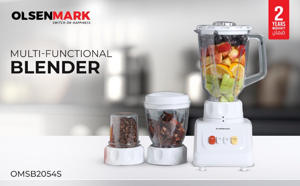 3 in 1 Multi-Functional Blender, 600W Powerful Motor with 2 Speed Setting 1.5 L 600 W OMSB2054S White/Clear