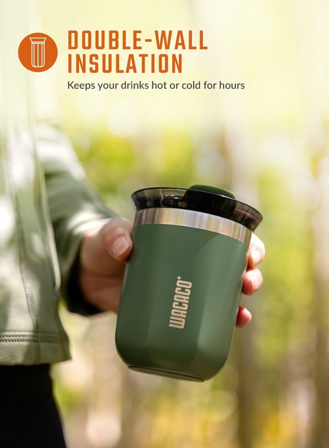 Octaroma CLASSICO Vacuum Insulated Mug (180ml) - Double Wall Stainless Steel Coffee Travel Tumbler w/ Leakproof Drinking Lid, Reusable, Washable, BPA-Free, Hot & Cold - Green