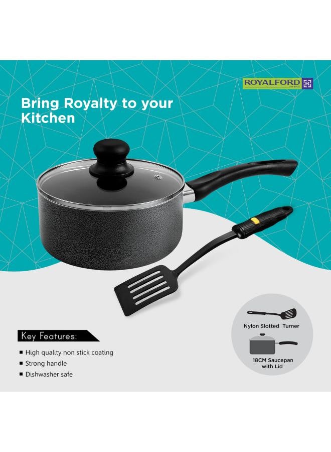 8 Pieces Non-Stick Cookware Set Cd Bottom 2.5Mm Thichness Heat Resistant Exterior Strong Aluminium Body Easy Grip Bakelite Handle Durable Interior Pfoa Free Black 54.5X20X33cm