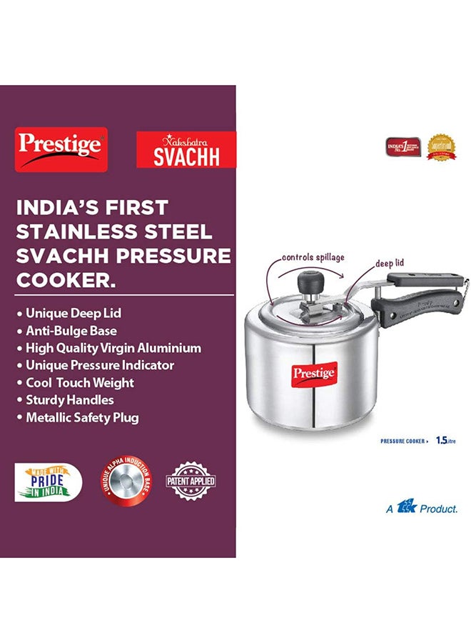 Aluminium Naksh Svachh Polished Sturdy Handles Cool Touch Weight Induction Compatible Pressure Cooker Silver 1.5Liters