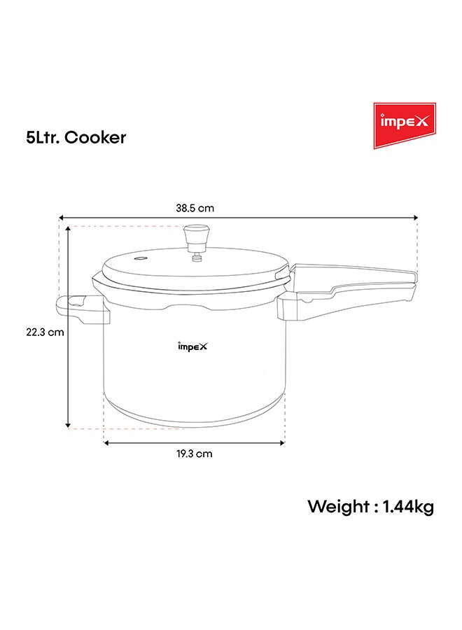 5 Litres Pressure Cooker with Outer Lid | Virgin Aluminium | Gas Stove Compatible | Quick and even heating | Lead-Free Safety Valve | For healthy cooking Silver 5Liters