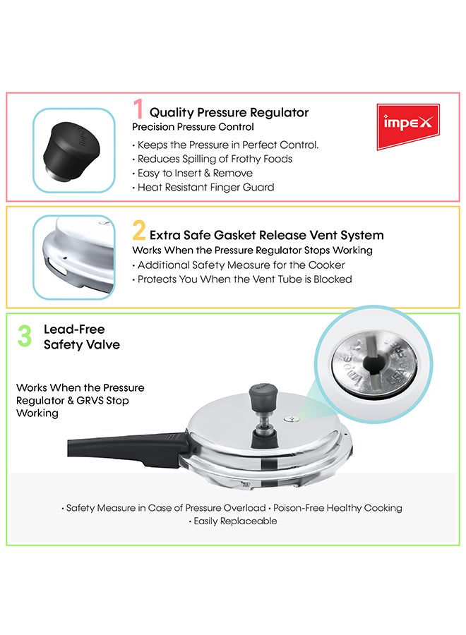 5 Litres Pressure Cooker with Outer Lid | Virgin Aluminium | Gas Stove Compatible | Quick and even heating | Lead-Free Safety Valve | For healthy cooking Silver 5Liters