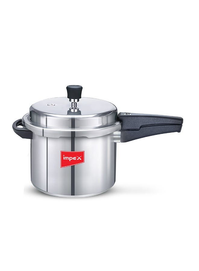 5 Litres Pressure Cooker with Outer Lid | Virgin Aluminium | Gas Stove Compatible | Quick and even heating | Lead-Free Safety Valve | For healthy cooking Silver 5Liters