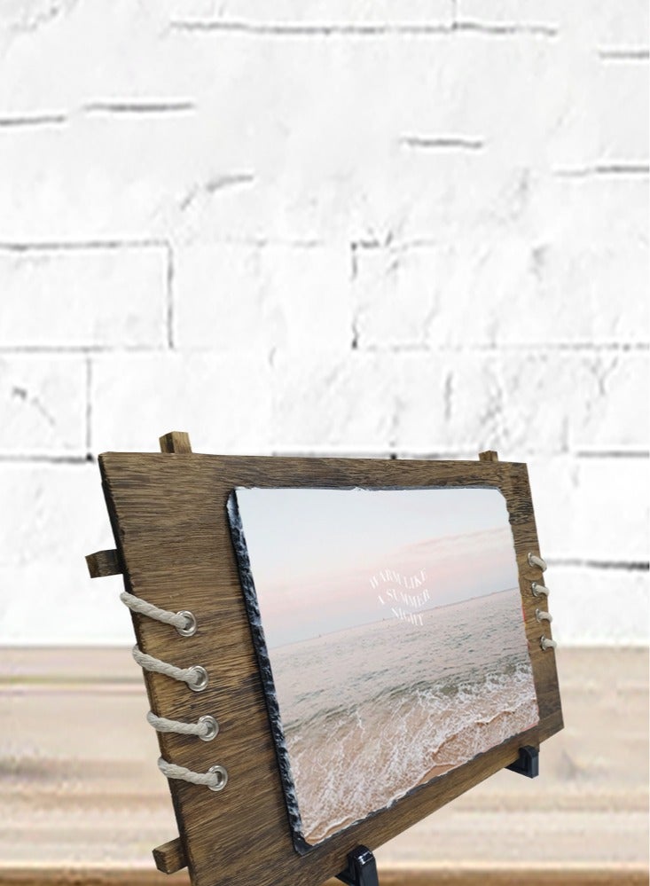 Protective Printed White Rectangle Shape Marble Photo Frame for Table Top Warm Like A Summer Night