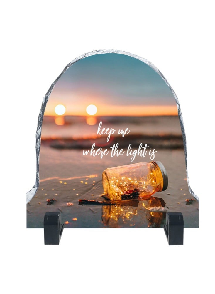 Protective Printed White Rock Shape Marble Photo Frame for Table Top Keep Me Where The light Is