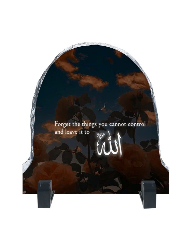 Protective Printed White Rock Shape Marble Photo Frame for Table Top Forget The Things You Cannot Control And Leave It To Allah