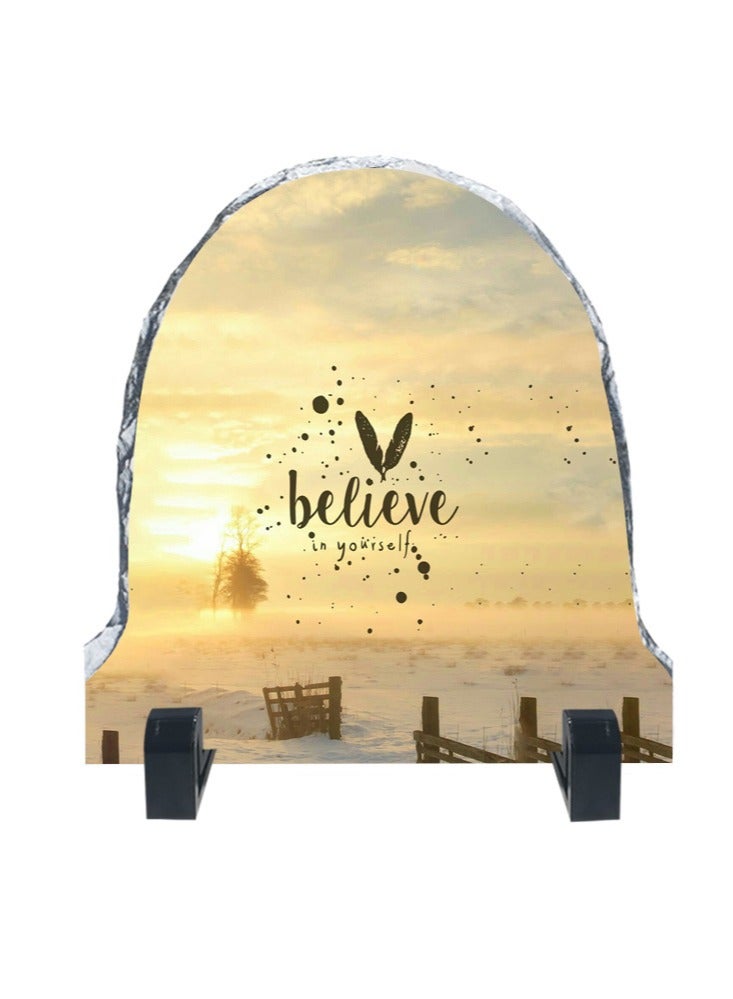 Protective Printed White Rock Shape Marble Photo Frame for Table Top Belive In Yourself