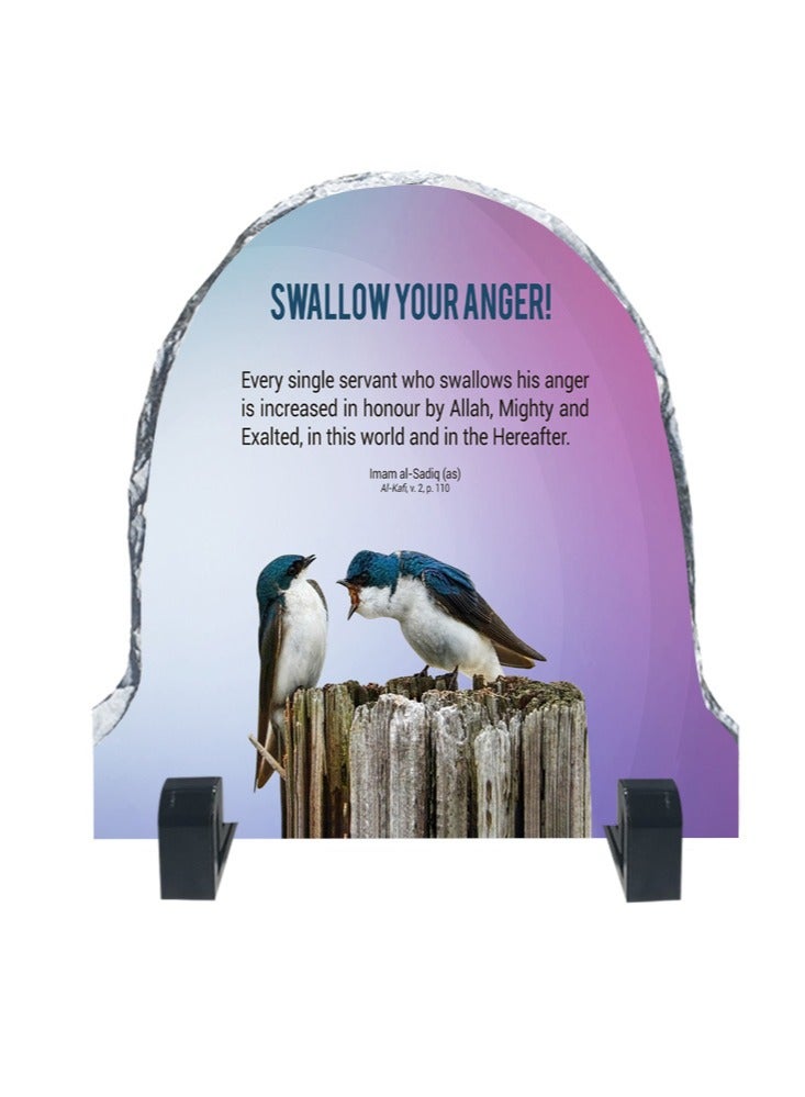 Protective Printed White Rock Shape Marble Photo Frame for Table Top Swallow Your Anger Imam Al Sadiq (as)