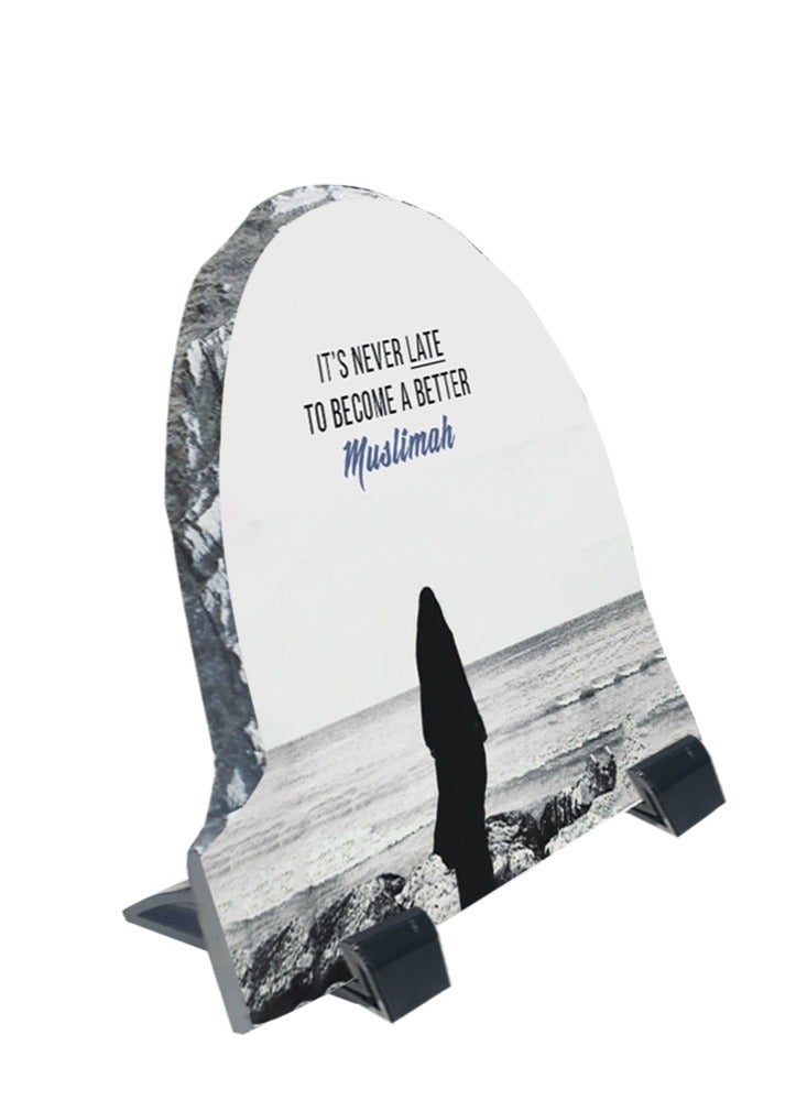 Protective Printed White Rock Shape Marble Photo Frame for Table Top Its Never Late To Became A Better Muslimah