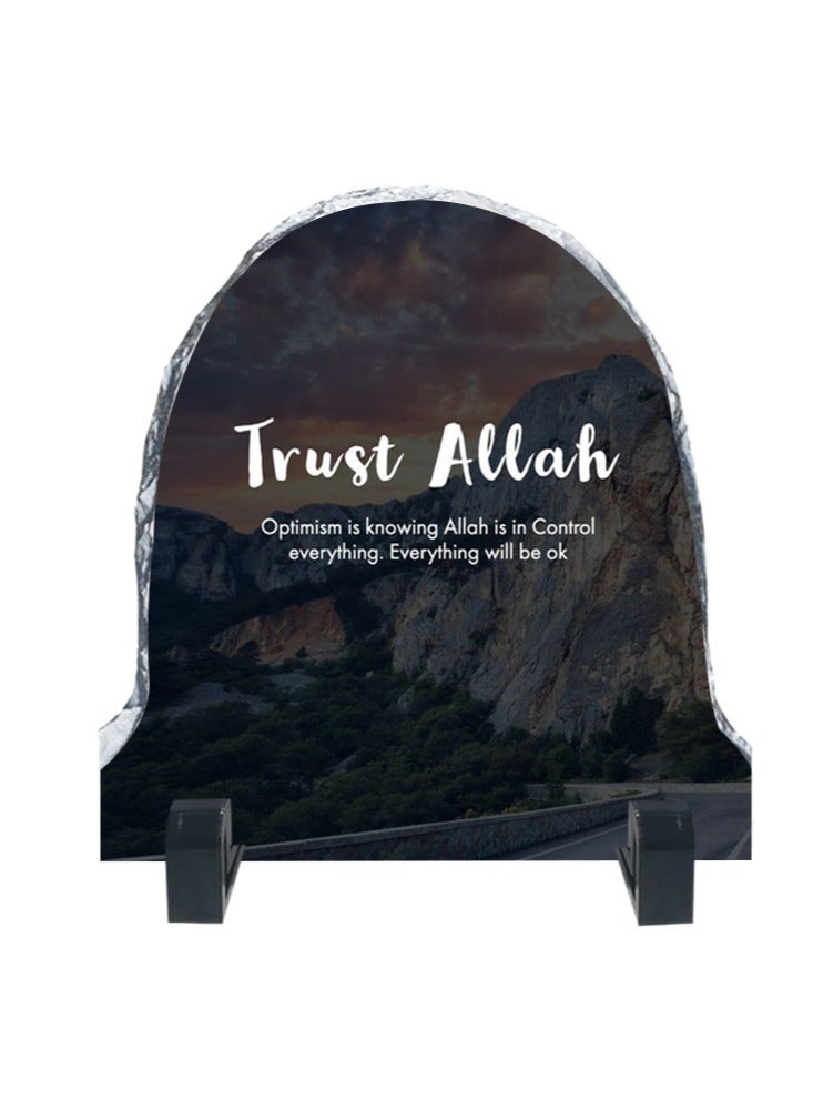 Protective Printed White Rock Shape Marble Photo Frame for Table Top Optimism Is Knowing Allah Is In Control Everything Trust Allah