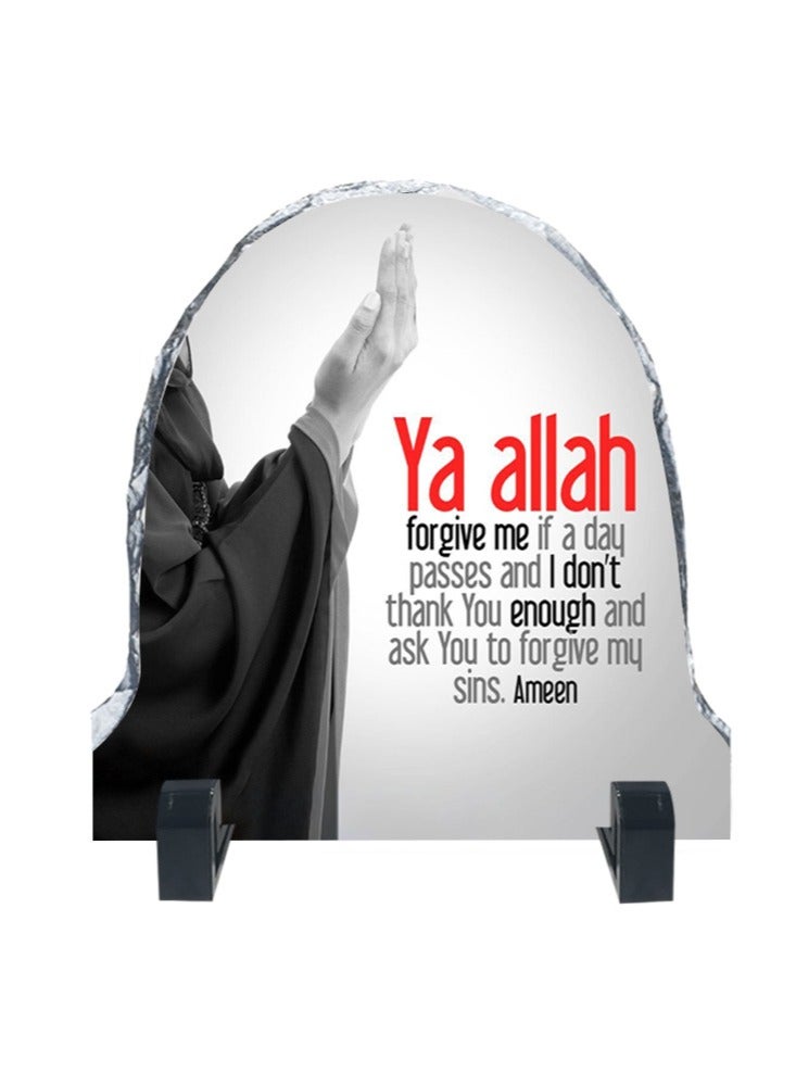 Protective Printed White Rock Shape Marble Photo Frame for Table Top Ya Allah Forgive Me If A Day Passes And I Don’t Thank You