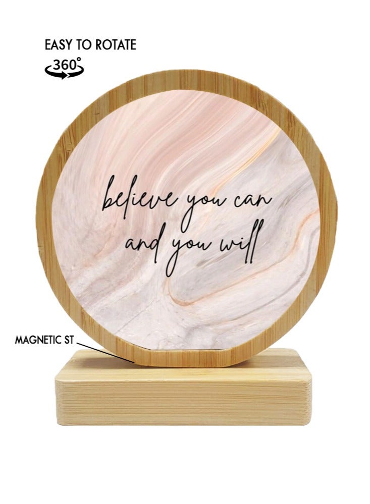 Protective Printed White Round Shape Wooden Photo Frame for Table Top Believe You Can And You Will