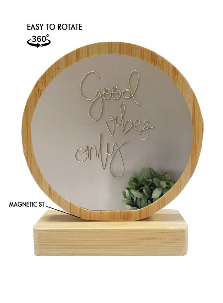 Protective Printed White Round Shape Wooden Photo Frame for Table Top Good Vibes Only